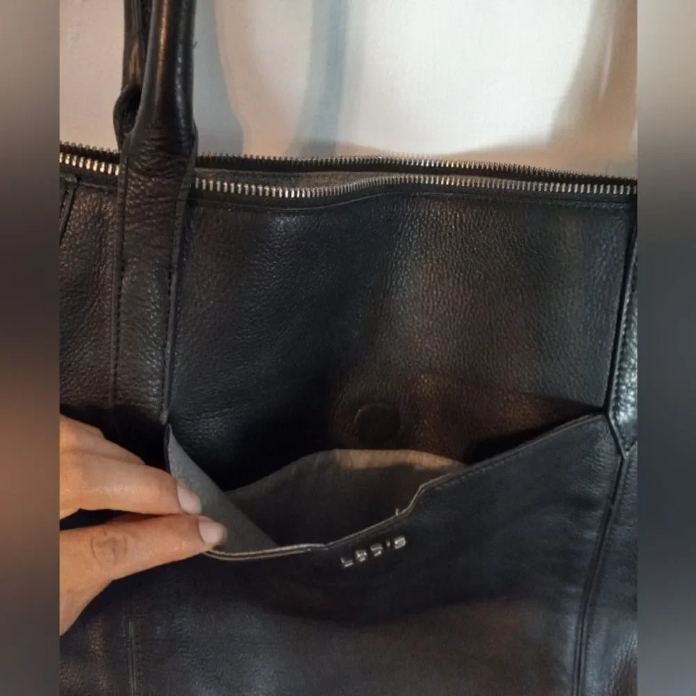 LODIS Large Black Leather Tote Bag